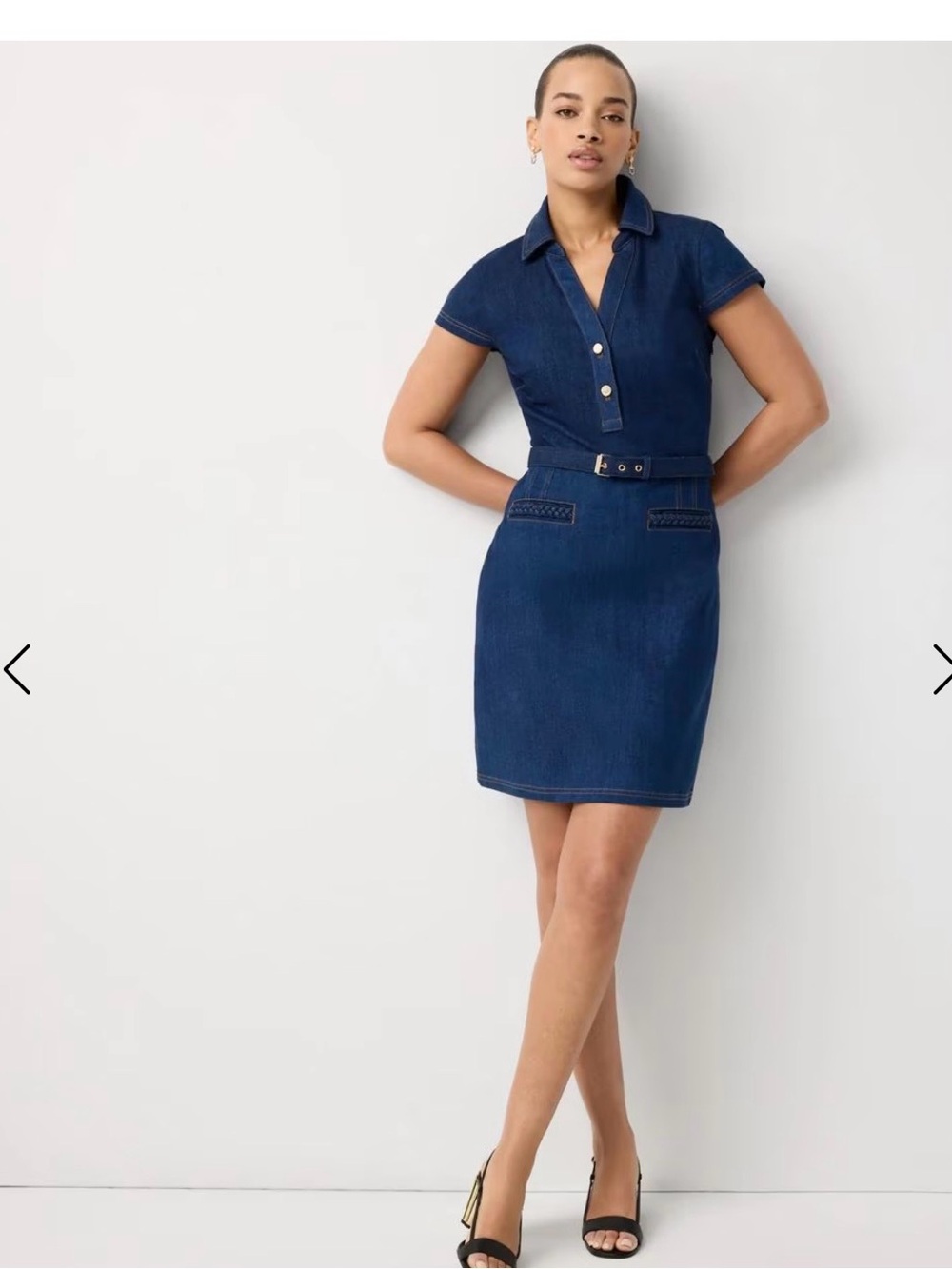 White House Black Market Dark Navy Denim Shirt Dress with Belt